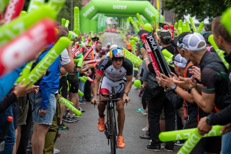 cycling through crowd